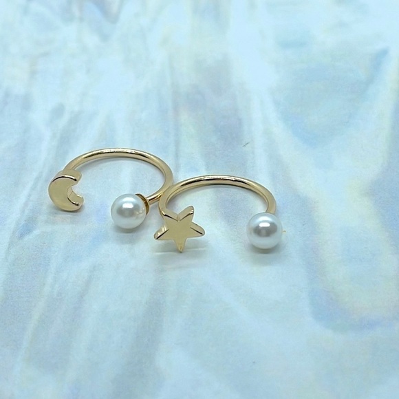 Pearl Moon And Star Gold Adjustable Rings - Picture 3 of 9